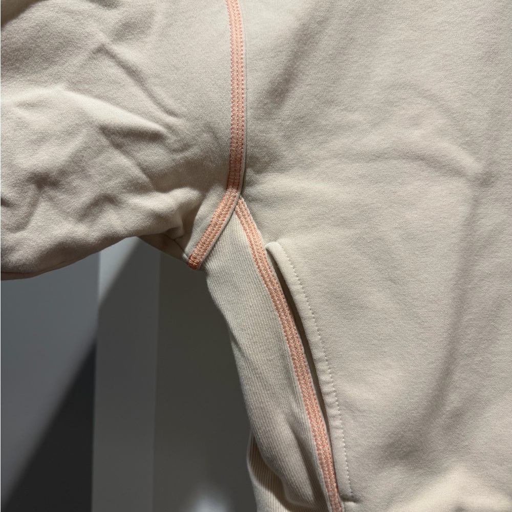 Matching set!! Athleta quarter zip and jogger sweat set! Cream/peach stitching. - Picture 2 of 4